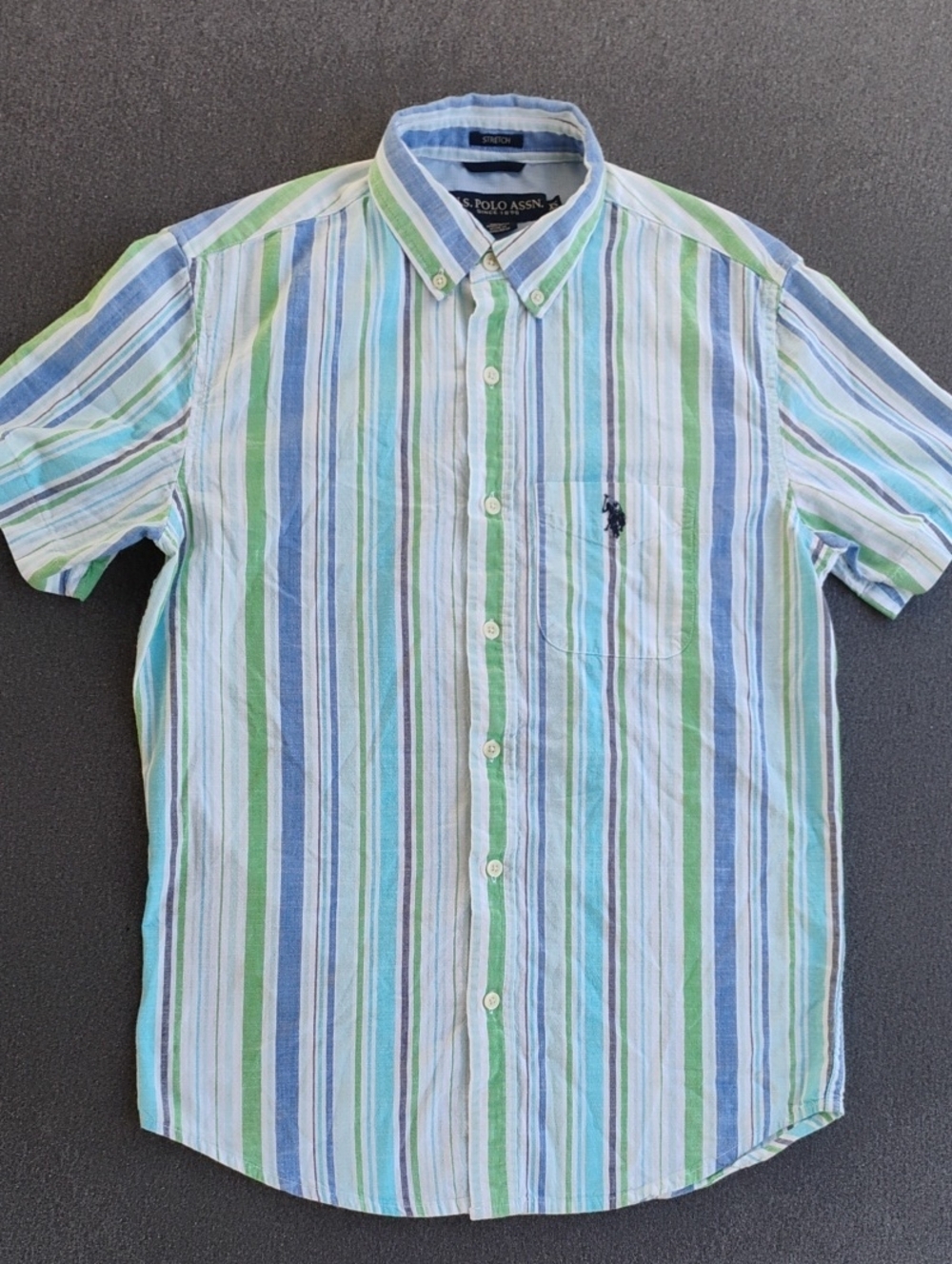 U.S. Polo Assn. Short-Sleeve Button-Down Stripe Shirt - Blue & Green